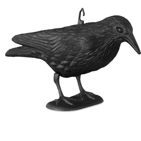 Taubenabwehr, Gartenfigur, für schwarz Figur Relaxdays stehende Dekofigur Krähe, Vogelscheuche, Taubenschreck als