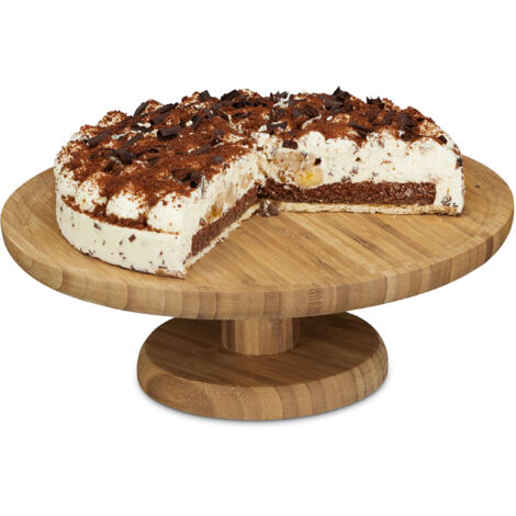 2x Tortenplatte rund im Set, 33 cm Durchmesser, Kuchenplatte aus Bambus, mit Standfuß, natur (1/5)
