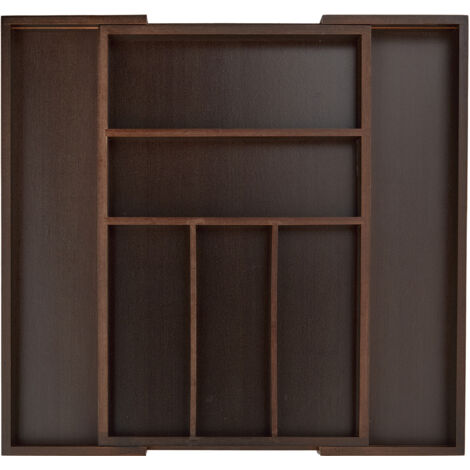 Relaxdays Besteckkasten Schublade, ausziehbar, var. Breite, 5 - 7 Fächer, Bambus Organizer, HBT: 5x48x46cm, dunkelbraun