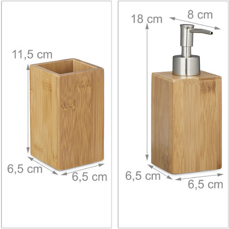3 teiliges Badaccessoire Set, aus Bambus, Seifenspender nachfllbar,  Seifenschale Seifenablage, Zahnputzbecher, natur