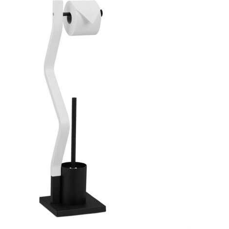 Relaxdays WC Garnitur Schwarz - Stehender Klopapierhalter Mit Bürste & Ablage | 69x31x16 Cm | Inkl. 2 Ersatzbürsten