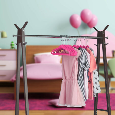 40x Kinderkleiderbügel mit Samtbezug Kinderbügel rutschfest Samtbügel pink 