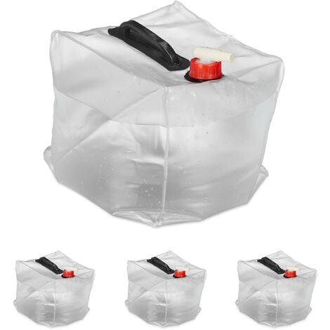 Relaxdays Wasserkanister 4er Set, 10 L, faltbar, Zapfhahn, Griff, Camping  Kanister, BPA-freier Kunststoff, transparent