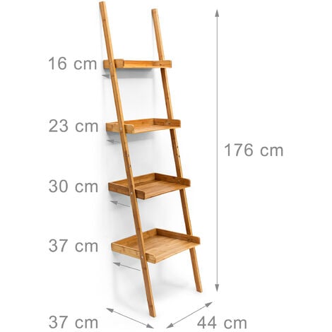 Relaxdays Leiterregal Bambus, HxBxT:176x44x37cm, 4-stufig, Standregal mit Ablagen, Holzregal, natur