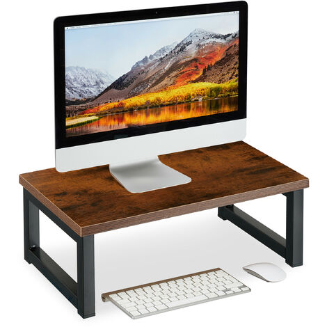 Relaxdays Monitorständer, Bildschirmerhöhung für Schreibtisch, HxBxT: 15 x 40 x 23 cm, Industrial Design, braun/schwarz