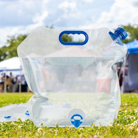 Relaxdays Wasserkanister 4er Set, 10 l, faltbar, Wasserbehälter mit  Zapfhahn & Griff, Camping Kanister, transparent/blau