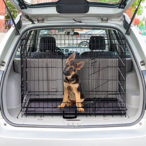 Relaxdays Hundekäfig, faltbare Hundetransportbox Auto, Welpenkäfig, 2 Türen, Bodenschale, Drahtkäfig Metall, M, Schwarz