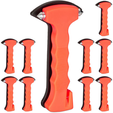 10 x Auto Notfallhammer mit Gurtschneider, Fenster Nothammer mit Stahl  Spitzen, PKW Gurtmesser, Autohammer, orange