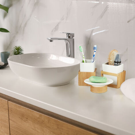 Relaxdays 2er Badutensilien-Set Bambus - Zahnputzbecher & Seifenablage Mit  Abtropfgitter