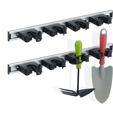 Relaxdays Gerätehalter Wandhalterung, 2er Set, Besenhalter Wand, 4