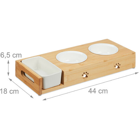 Relaxdays Katzennapf Set Mit Katzengras Schale – 2 Keramiknäpfe à 350 Ml, Bambus-Ständer