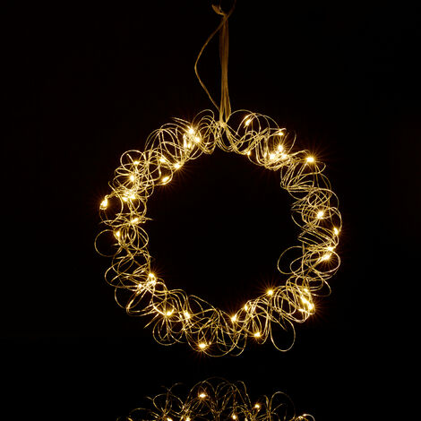 Relaxdays LED Lichtkranz, Fensterdeko innen, zum Aufhängen, Ø 30 cm, ganzjährig, Lichterkreis, batteriebetrieben, silber (1/5)