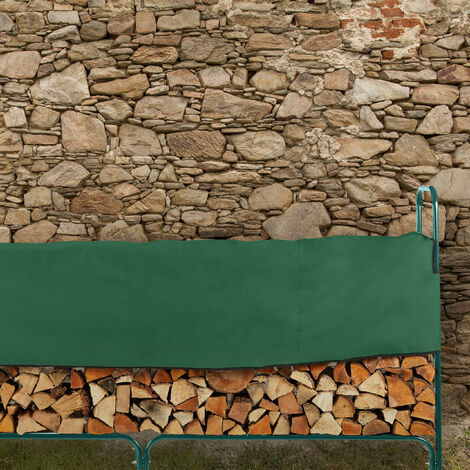 Relaxdays Kaminholzregal mit Abdeckung, Stahl, Stapelhilfe für Brennholz,  Brennholzregal, HBT: 122x250x30 cm, dunkelgrün