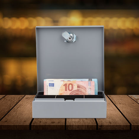 Relaxdays Geldkassette abschließbar, Kasse mit Münzfach, Geldbox mit 2  Schlüsseln, Geldzählkassette, BxT: 17 x 17 cm