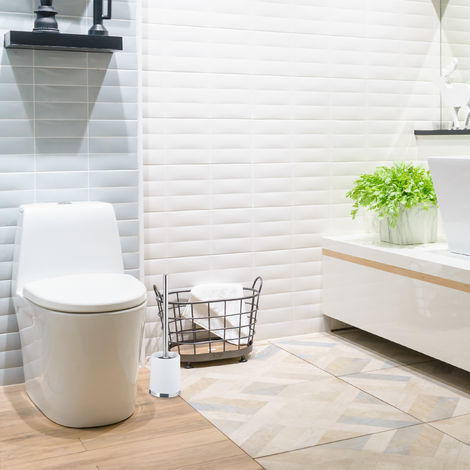 Relaxdays WC-Garnitur, Kunststoff WC-Bürstenhalter mit Toilettenbürste,  stehend, wechselbarer Bürstenkopf, 37 cm, weiß