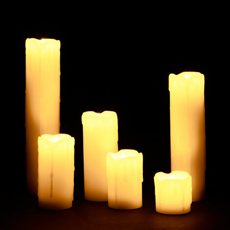 LED Kerze Rustik Ø7,5x15cm creme flackernd Timer Echtwachs Kerze Batteriebetrieb