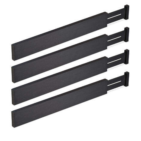Relaxdays Schubladentrenner, 4er Set Ladentrenner, verstellbar von 46 bis 56 cm, Schubladenteiler Küche, Bambus, schwarz (1/5)