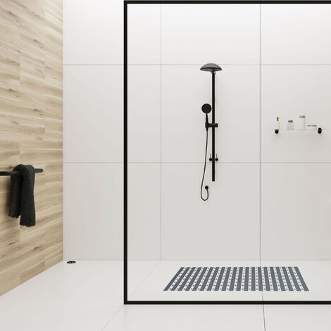 Relaxdays Antirutschmatte Dusche & Badewanne, 69 x 38 cm, rutschfeste  Duschmatte mit Saugnäpfen, Badematte, grau/weiß