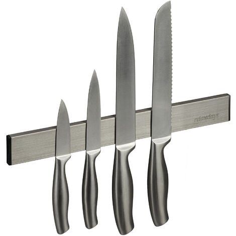 Relaxdays Magnetleiste Edelstahl, selbstklebend, 30 cm lang, Wand  Magnetschiene für Messer & Werkzeug, silber/schwarz