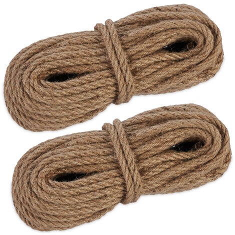 Relaxdays Juteschnur 8 mm, 2 Rollen Jutegarn je 20 m, biologisch abbaubar, Basteln, Garten, Verpackung, Kordel, natur (1/5)