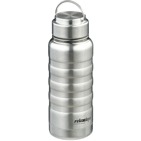 Relaxdays Trinkflasche Edelstahl, 400 ml, auslaufsicher, Kalt- & Heißgetränke, Vakuum Isolierflasche, outdoor, silber