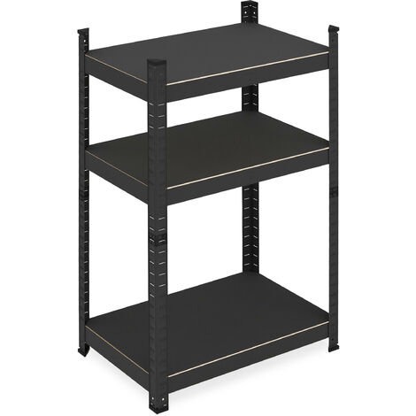 Relaxdays Schwerlastregal, HxBxT: 90x60x40 cm, 750 kg, 3 Ebenen, Stahl, Lagerregal Keller, Garage, zum Stecken, schwarz (1/5)