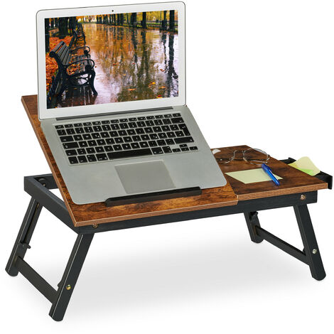 Relaxdays Laptoptisch für Bett & Couch, klappbarer Betttisch, Bambus, höhenverstellbar, Betttablett, dunkelbraun/schwarz