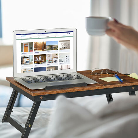 Relaxdays Laptoptisch fr Bett & Couch, klappbarer Betttisch, Bambus,  hhenverstellbar, Betttablett, dunkelbraun/schwarz