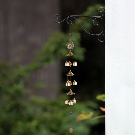 Relaxdays Windspiel 2er Set Metall - Feng Shui Klangspiel Gold/Schwarz | Für Garten & Balkon