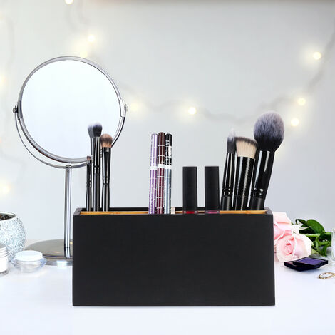 Relaxdays Schreibtisch Organizer Aus Bambus - 5-Fach Stiftehalter 9,5x18x15cm Weiß