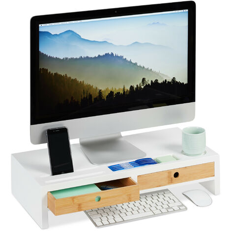 Relaxdays Monitorständer, 2 Schubladen, PC Erhöhung für