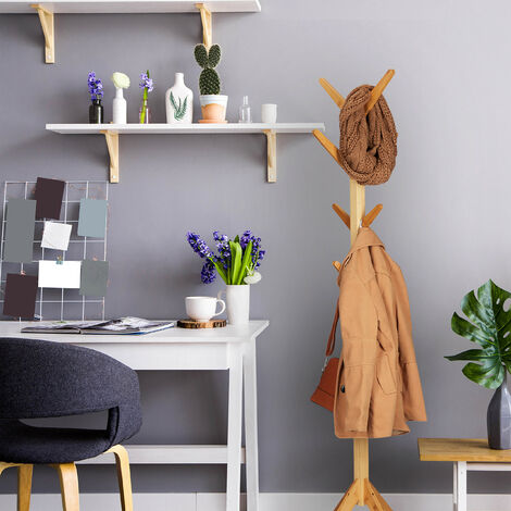 Relaxdays Garderobenständer – 8 Haken, 2 Ablagen, 175 Cm Hoch – Aus Eisen & MDF, Industrial-Design Schwarz/braun