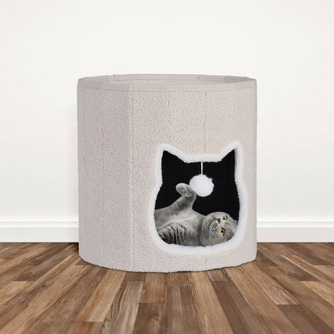 Relaxdays Katzenhöhle mit Kissen, Spielzeug, faltbares Katzenhaus,  Katzenversteck, Tierhaus, H x D: 40 x 39 cm,