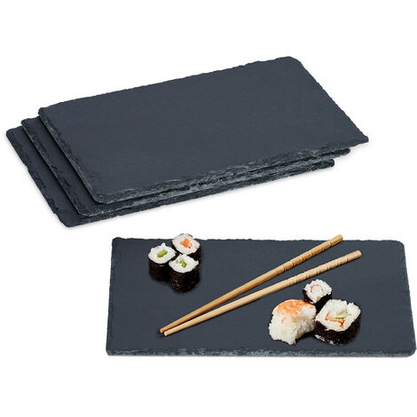 Produktbild von Relaxdays Schieferplatten 6er Set - Runde Servierplatten 25cm Für Käse & Sushi