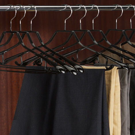 Relaxdays Kleiderbügel für Anzüge, 10er Set, Anzugbügel, gummiert, aus  Metall, rutschfest, platzsparend, 44 cm, schwarz