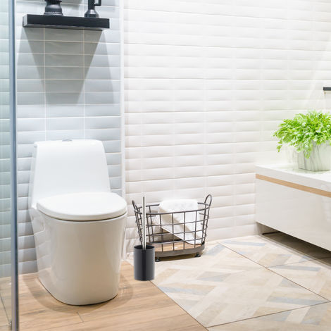 2 x WC-Garnitur Keramik im Set, WC-Bürstenhalter mit Toilettenbürste,  wechselbarer Bürstenkopf, freistehend, 36 cm,