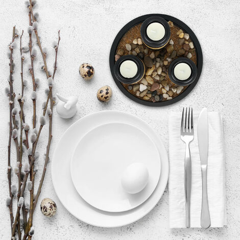 Relaxdays Teelicht-Set Mit Tablett – 3 Halter, Teelichter & Steine, 25,5 Cm, Mehrfarbig, Deko Für Wohnzimmer & Esstisch