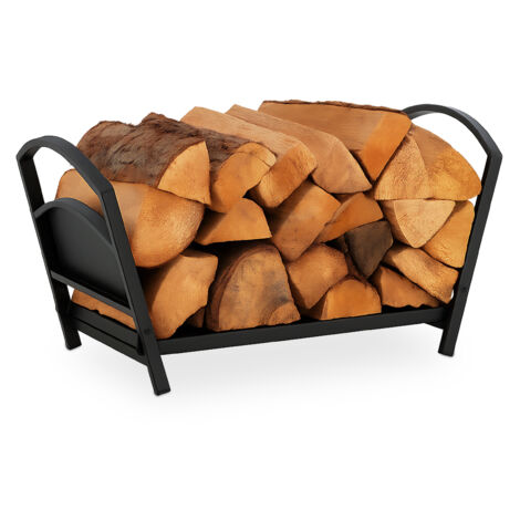 Relaxdays Kaminholzkorb, Metall, klappbarer Holztragekorb, HxBxT: 33 x 66 x 30,5 cm, Kaminholzhalter für innen, schwarz