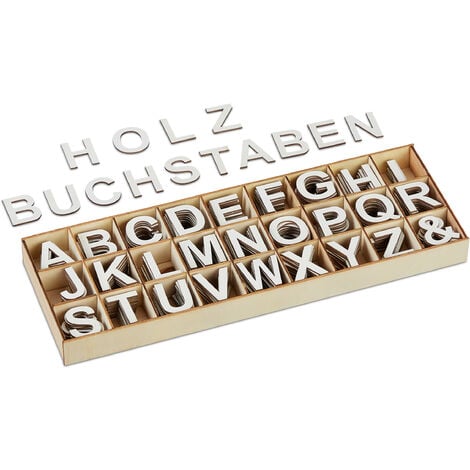 Relaxdays Holzbuchstaben Set, 324 tlg., Großbuchstaben A-Z, Und-Zeichen, 3  cm, kleine Buchstaben zum Basteln, Deko