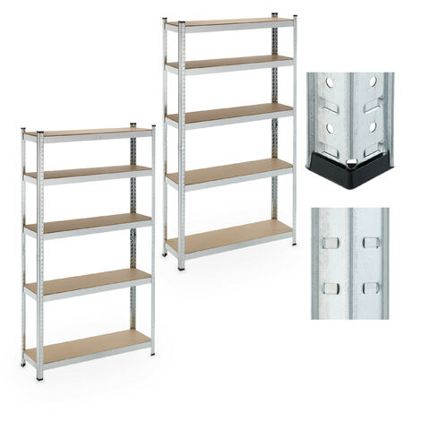 Relaxdays Schwerlastregal, 2er Set, 5 Ebenen, 180x100x30 cm, 500 kg Tragkraft, Stahl, Lagerregal Keller & Garage, silber