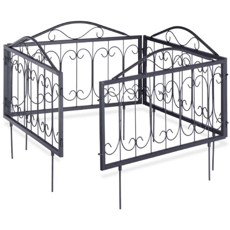 16-teiliges Beetzaun Set, Metall, Beeteinfassung zum Stecken, 16 Vintage Zaunelemente mit Ornamenten, 9 m, schwarz