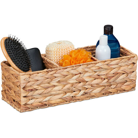 Relaxdays Aufbewahrungskorb Wasserhyazinthe, 3 Fächer, Badezimmer Aufbewahrung, HBT: 13 x 42,5 x 15 cm, Körbchen, natur