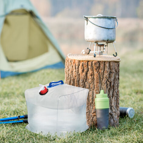 Relaxdays Wasserkanister 12er Set, 20 L, faltbar, Zapfhahn, Griffe, Camping  Kanister, BPA-freier Kunststoff, transparent