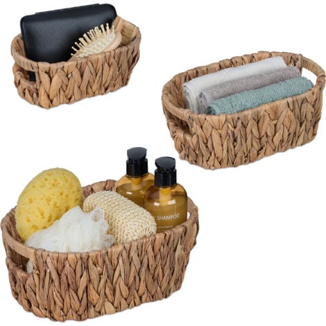 Relaxdays Aufbewahrungskörbe 3er Set | Wasserhyazinthe Natur | 2 Größen