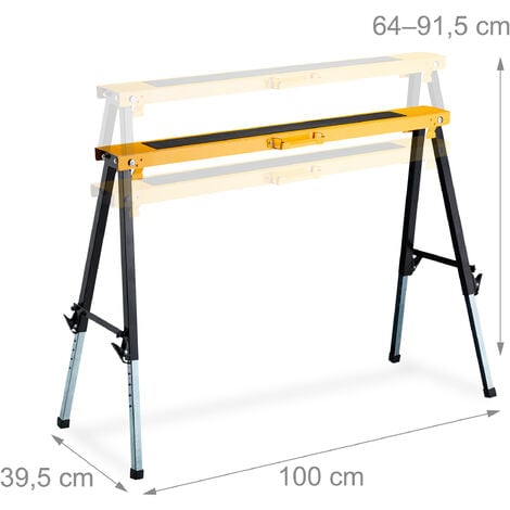 Relaxdays Klappbock, 2er Set, faltbarer Gerüstbock, bis 100kg, Griff, 12-fach höhenverstellbar 64-91,5cm, schwarz-orange
