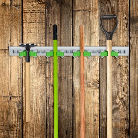 Relaxdays Gerätehalter Wandhalterung 2er Set, Besenhalter mit Haken, je