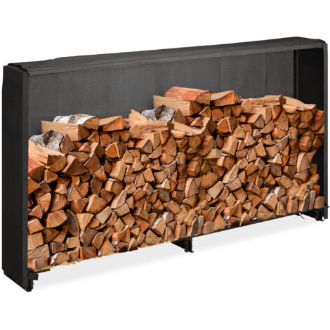 Relaxdays Kaminholzregal mit Abdeckung, für Holz ab 25 cm, Brennholzregal aus Eisen, HBT: 110 x 200 x 29 cm, schwarz
