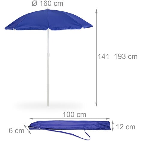 Relaxdays Sonnenschirm, Ø 160 cm, knickbar, höhenverstellbar, UVSchutz