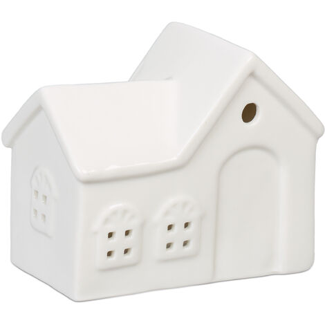 Relaxdays Teelichthaus Keramik, Leuchthäuschen Für 1 Teelicht, H X B X T 125 X 9 X 7 Cm Teelichthalter Haus Wei 82317912