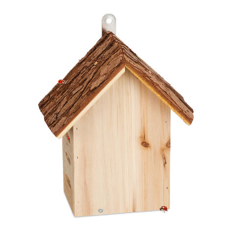 Relaxdays Marienkäferhaus, Holz, HxBxT: 22 x 18 x 12 cm, wetterfest, zum Aufhängen, Insektenhotel für Marienkäfer, natur